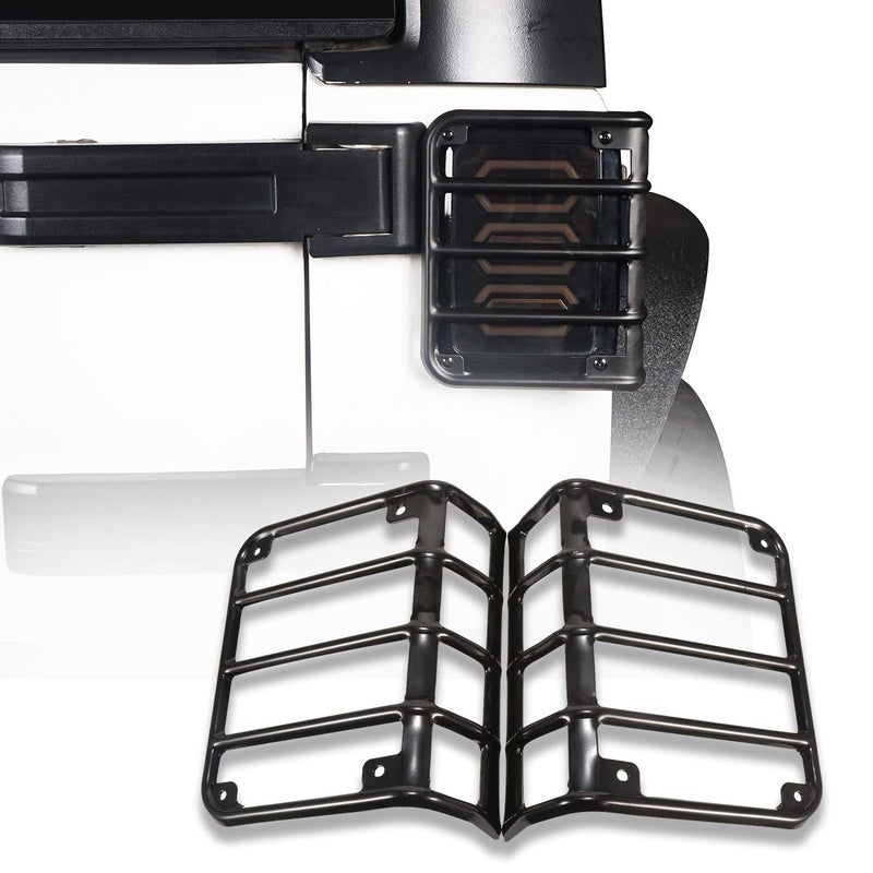 Hooke Road Wrangler Tail Light Covers Rear Taillight Euro Guard Black Light Cage fit for 2007-2018 Jeep Wrangler JK & JKU Unlimited - Pair - Image 1